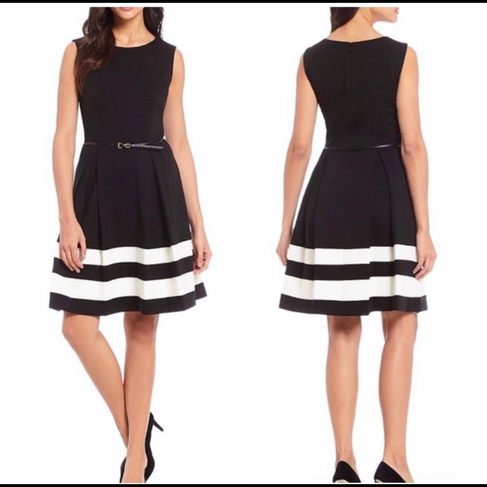 Calvin Klein Black and White Fit & Flare Dress